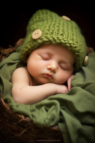 Newborn baby sleeps on a bed
